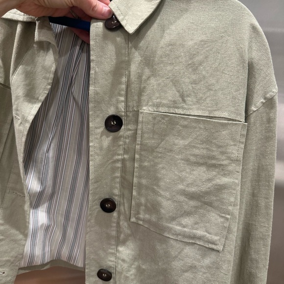 Zara Olive Green Cropped Linen Jacket - Picture 5 of 7